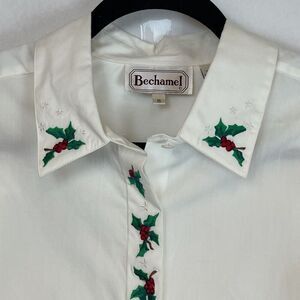 NWT BECHAMEL Shirt Women's Size 16 White Embroidered Holly Berries Holiday New